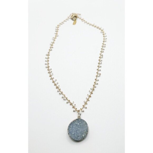 Maximal Art Beaded Chain Necklace with Blue‎ Druzy Pendant 17” - Picture 3 of 4